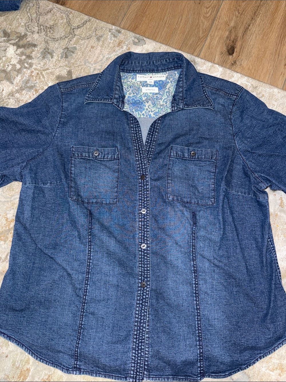 Women’s Tommy Hilfiger Indigo Blue Denim Stretch Short sleeve Button-Down Shirt